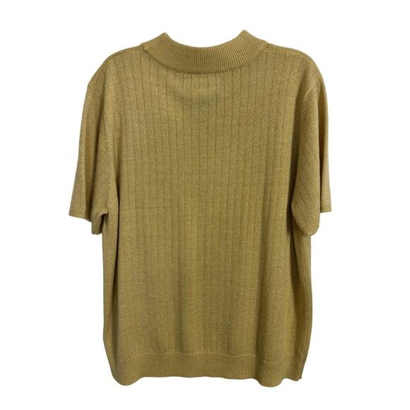 Sag Harbor Gold Metallic Short Sleeve Sweater Size Medium Mock Neck Grannycore - Picture 2 of 5